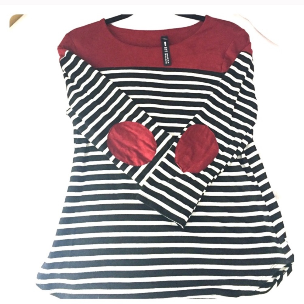 NWOT black & white striped quarter sleeve shirt LG